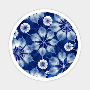 Floral Japanese Shibori Pattern Indigo Blue Magnet